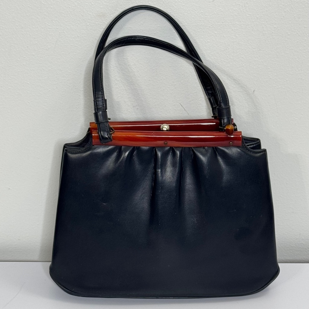 Vintage Garay Blue Vinyl Purse 1950s -1960s Bakelite Tortoise Trim